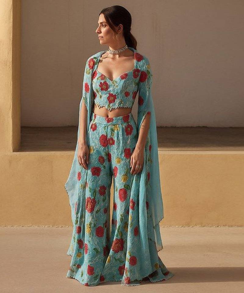 Blue printed organza co ord set