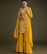 Yellow printed crepe sharara set