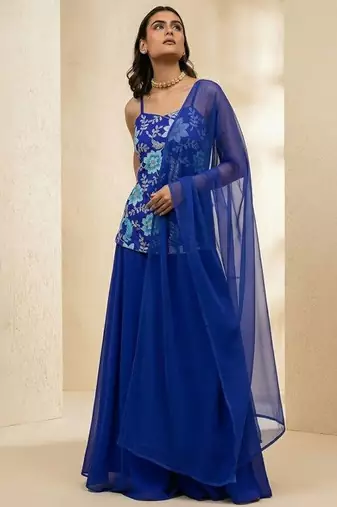 Blue printed crepe sharara set