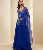 Blue printed crepe sharara set