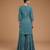 Teal-blue embroidered crepe sharara set