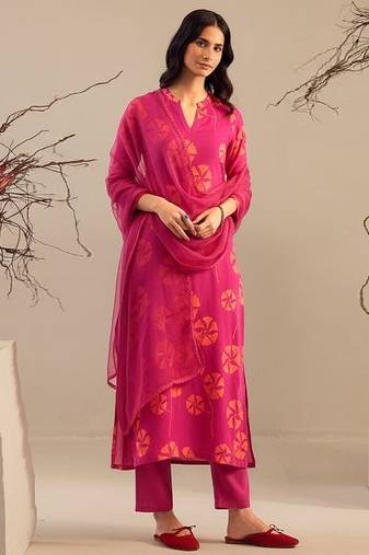 Pink printed georgette kurta set