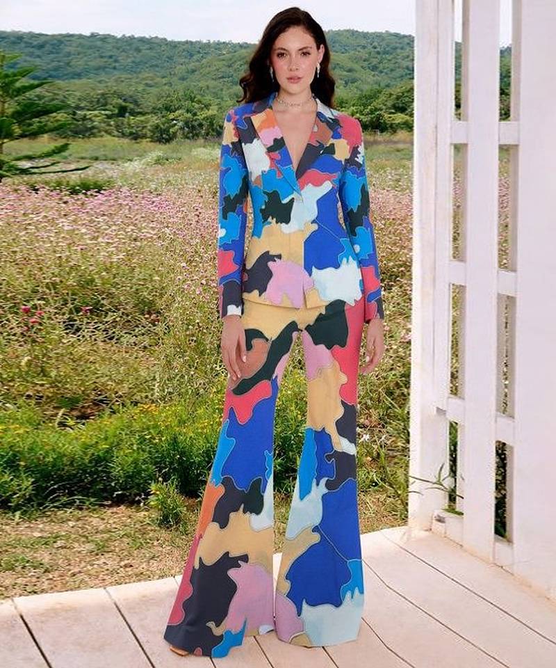 Multicolor printed chinon co ord set