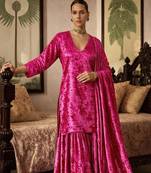 Pink woven velvet sharara set