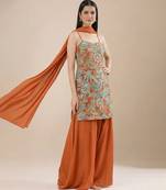 Orange printed georgette sharara set