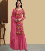 Pink printed crepe sharara set