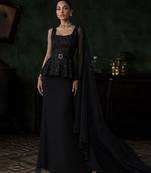 Black embroidered net fusion wear
