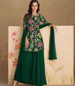 Green embroidered crepe sharara set