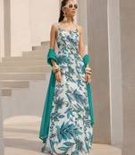 Ivory printed crepe anarkali set