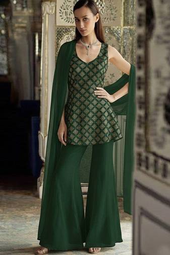 Green printed brocade sharara set