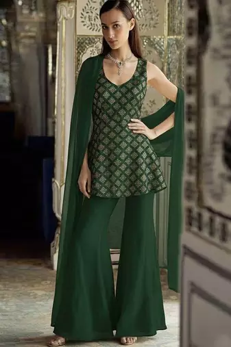 Green printed brocade sharara set