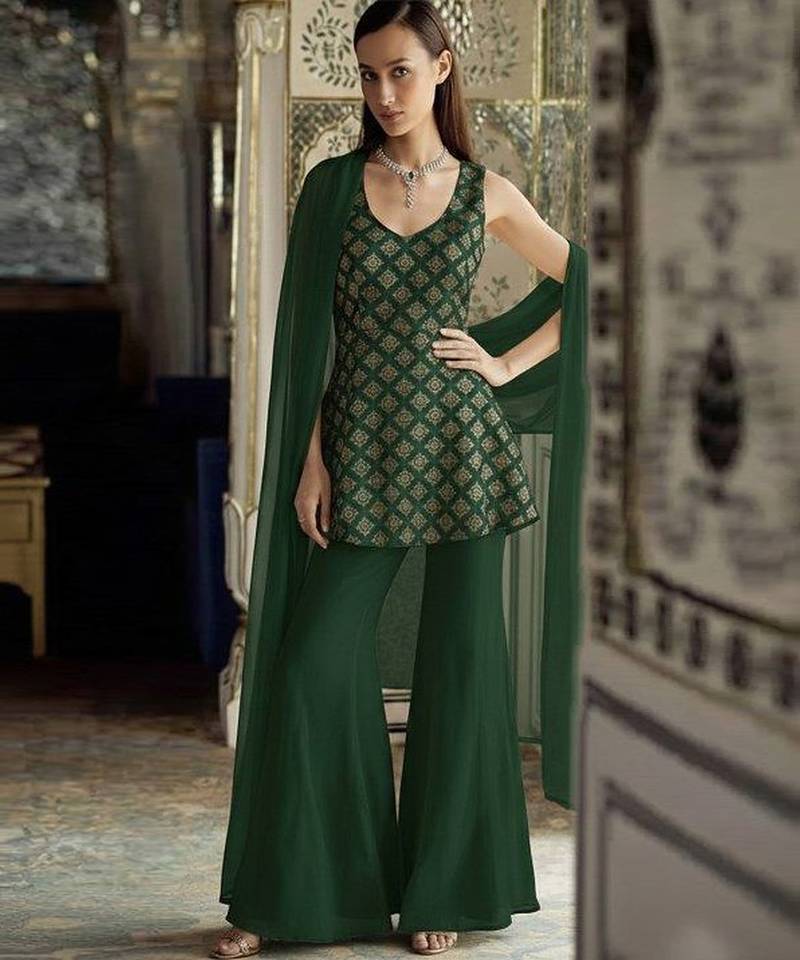 Green printed brocade sharara set