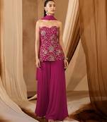 Pink embroidered crepe sharara set