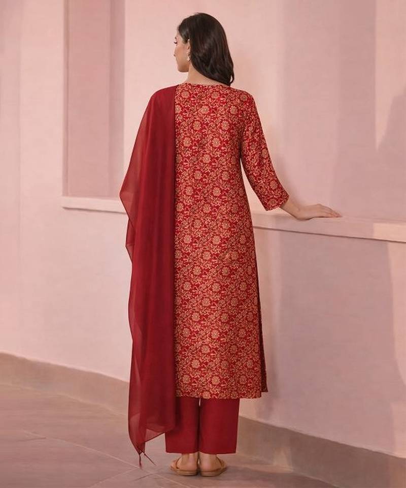 Maroon printed silk kurta set
