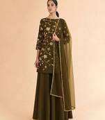 Olive embroidered silk sharara set