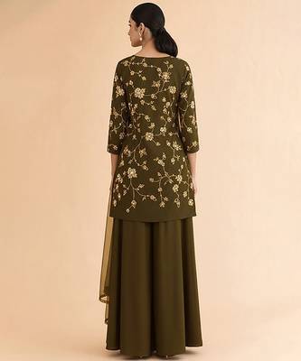 Olive embroidered silk sharara set 2