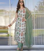 Ivory printed silk kurta set