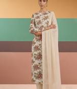 Beige printed organza kurta set