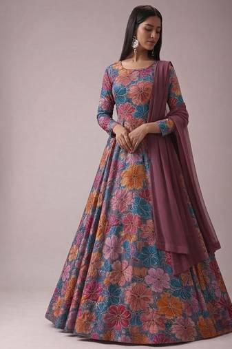 Multicolor printed crepe anarkali set