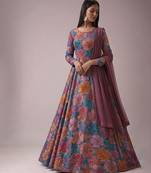 Multicolor printed crepe anarkali set