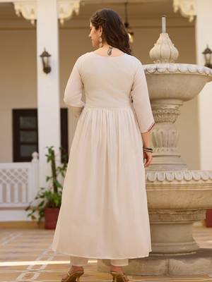 White elegant silk kurti set with embroidered work & printed nazmin dupatta 2