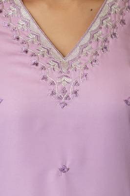 Lavendar elegant ready-made viscose rayon kurti set with dyed chanderi cotton dupatta 3