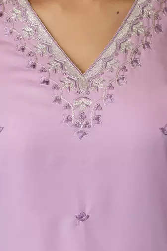 Lavendar elegant ready-made viscose rayon kurti set with dyed chanderi cotton dupatta