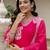 Pink trendy ready-made rayon kurti set with printed chanderi cotton dupatta