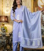 Violet trendy ready-made rayon kurti set with printed chanderi cotton dupatta