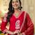 Red trendy ready-made rayon kurti set with printed chanderi cotton dupatta