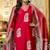 Red trendy ready-made rayon kurti set with printed chanderi cotton dupatta