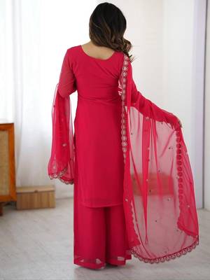Pinkfaux georgette top & plazzo set with sequins work dupatta 2