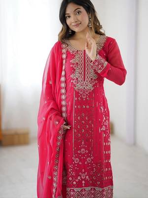 Pinkfaux georgette top & plazzo set with sequins work dupatta 4