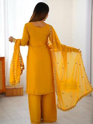 Yellowfaux georgette top & plazzo set with sequins work dupatta 2