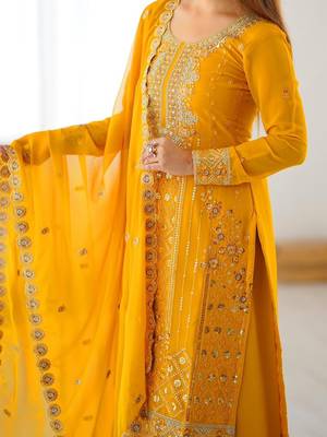 Yellowfaux georgette top & plazzo set with sequins work dupatta 3