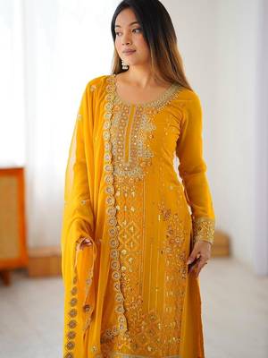 Yellowfaux georgette top & plazzo set with sequins work dupatta 4
