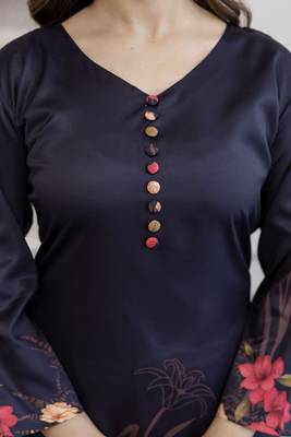 Black elegant a-line soft aasam kurti set with floral print & digital printed dupatta 3