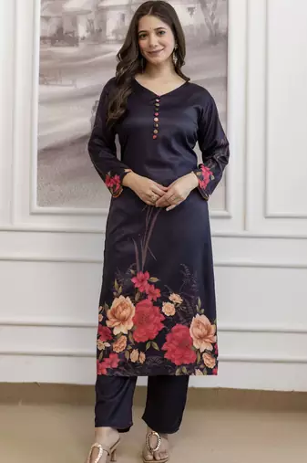 Black elegant a-line soft aasam kurti set with floral print & digital printed dupatta