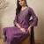 Purple elegant roman fabric embroidered kurti set with pure chinon dupatta – ready-made stitched suit