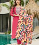 Pink stylish rayon embroidered kurti set with art silk dupatta – ready-made ethnic wear