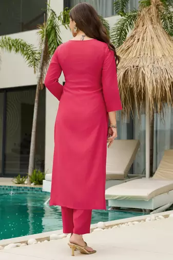 Pinkrayon embroidered kurti set with art silk dupatta ready-made ethnic wear