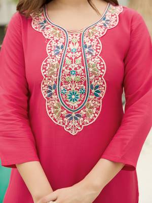 Pinkrayon embroidered kurti set with art silk dupatta ready-made ethnic wear 4