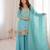 Sky blue designer crunchy silk kurta sharara set with embroidery & lace dupatta – ready-made party wear