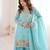Sky blue designer crunchy silk kurta sharara set with embroidery & lace dupatta – ready-made party wear