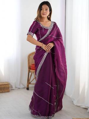 wine jmc art silk blend embroidered saree with sequin work blouse  party & festive wear 1