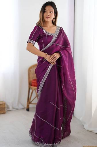 wine designer heavy jmc art silk embroidered saree with sequin work blouse     party & festive wear