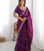 wine designer heavy jmc art silk embroidered saree with sequin work blouse – party & festive wear