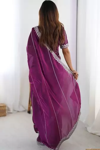 wine jmc art silk blend embroidered saree with sequin work blouse  party & festive wear