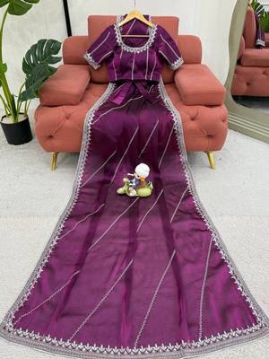wine jmc art silk blend embroidered saree with sequin work blouse  party & festive wear 4