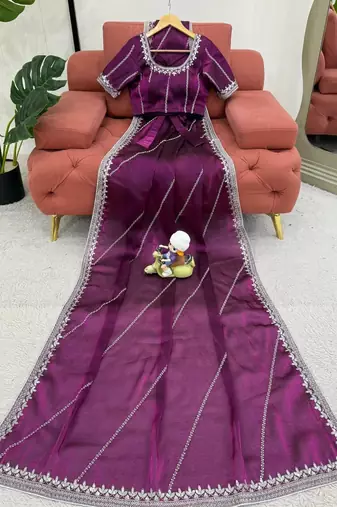 wine jmc art silk blend embroidered saree with sequin work blouse  party & festive wear